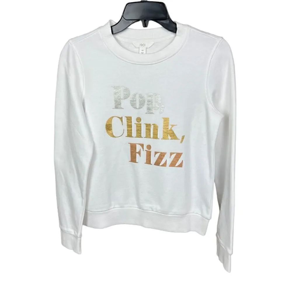 1901 Sweatshirt White New Years Glitter Pop Clink Fizz Silver Gold Bronze XS